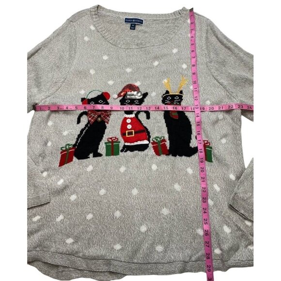 Karen Scott Sweater Top Women's 3X Gray CATS Sequins Holiday Relaxed Cozy NEW - Picture 4 of 14